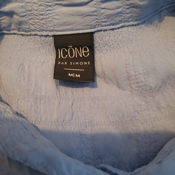 Icone By Simons Light Blue Textured Button-Up Blouse M - Picture 7 of 7